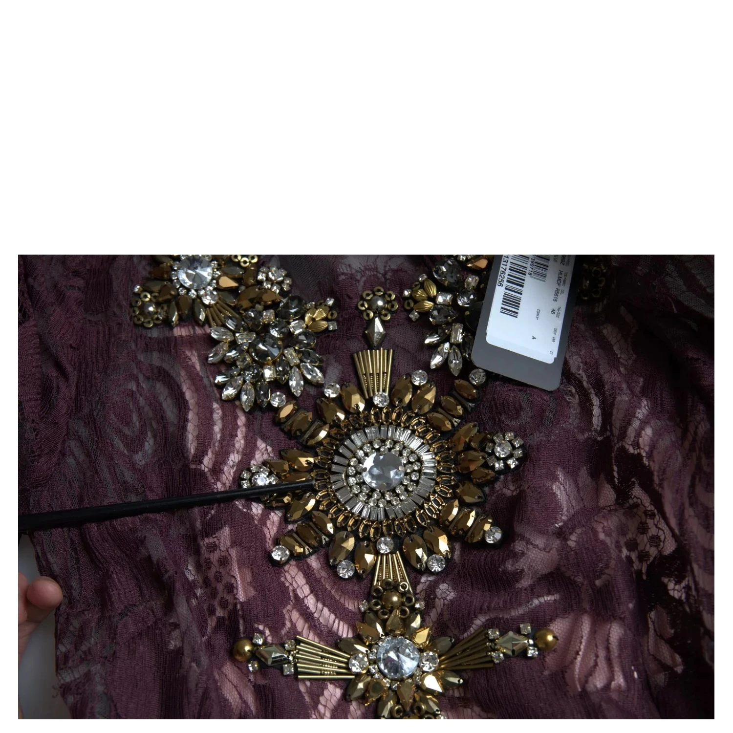 Purple Viscose Crystal A-Line Gown Dress