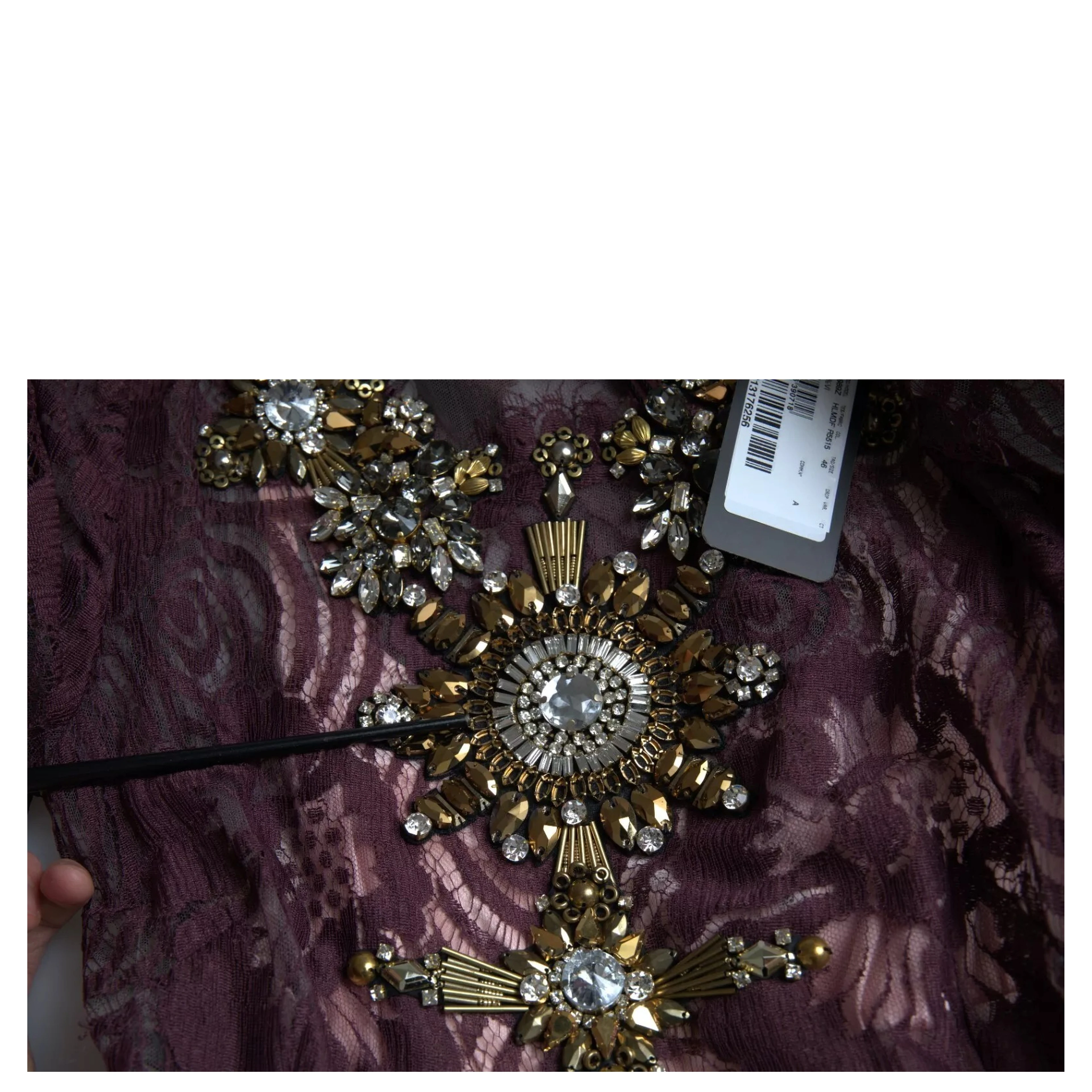 Purple Viscose Crystal A-Line Gown Dress