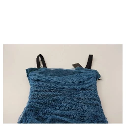 Blue Mesh Trim Ruched Tulle Sheath Dress