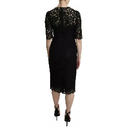 Black Floral Lace Sheath Knee Length Dress