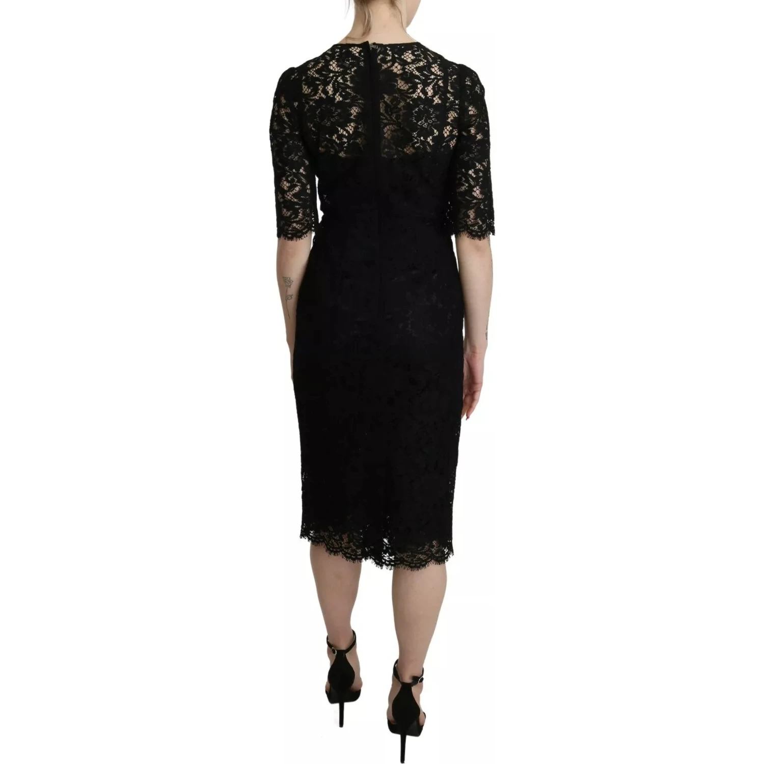 Black Floral Lace Sheath Knee Length Dress