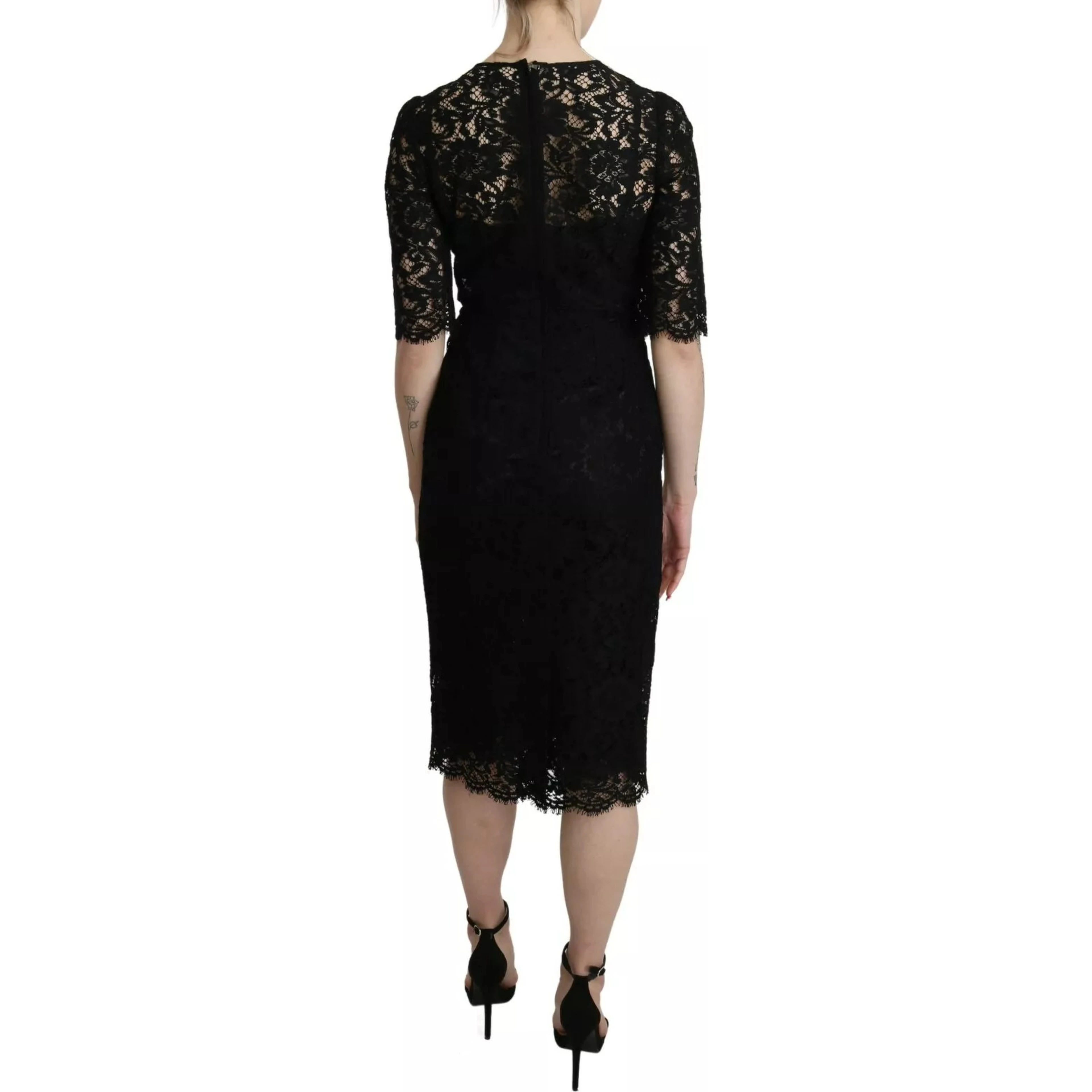Black Floral Lace Sheath Knee Length Dress