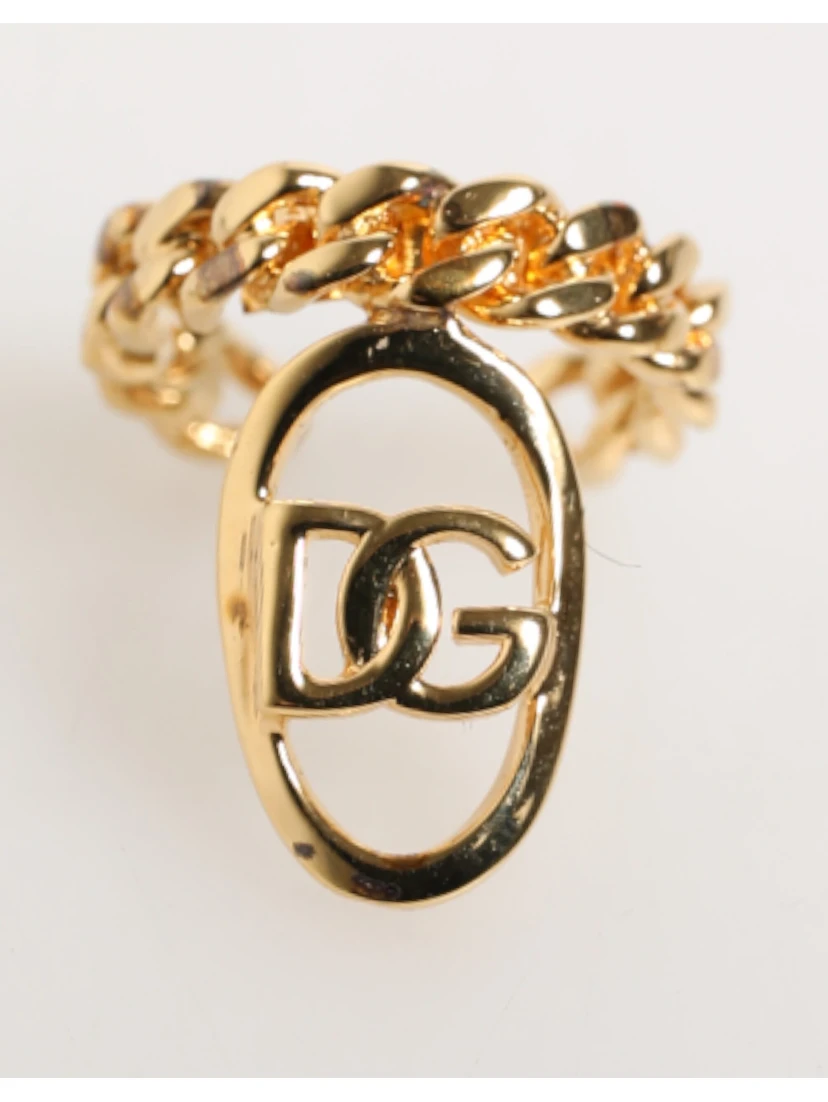 Gold Tone Brass Oval DG Logo Chain Adjustable Ring
