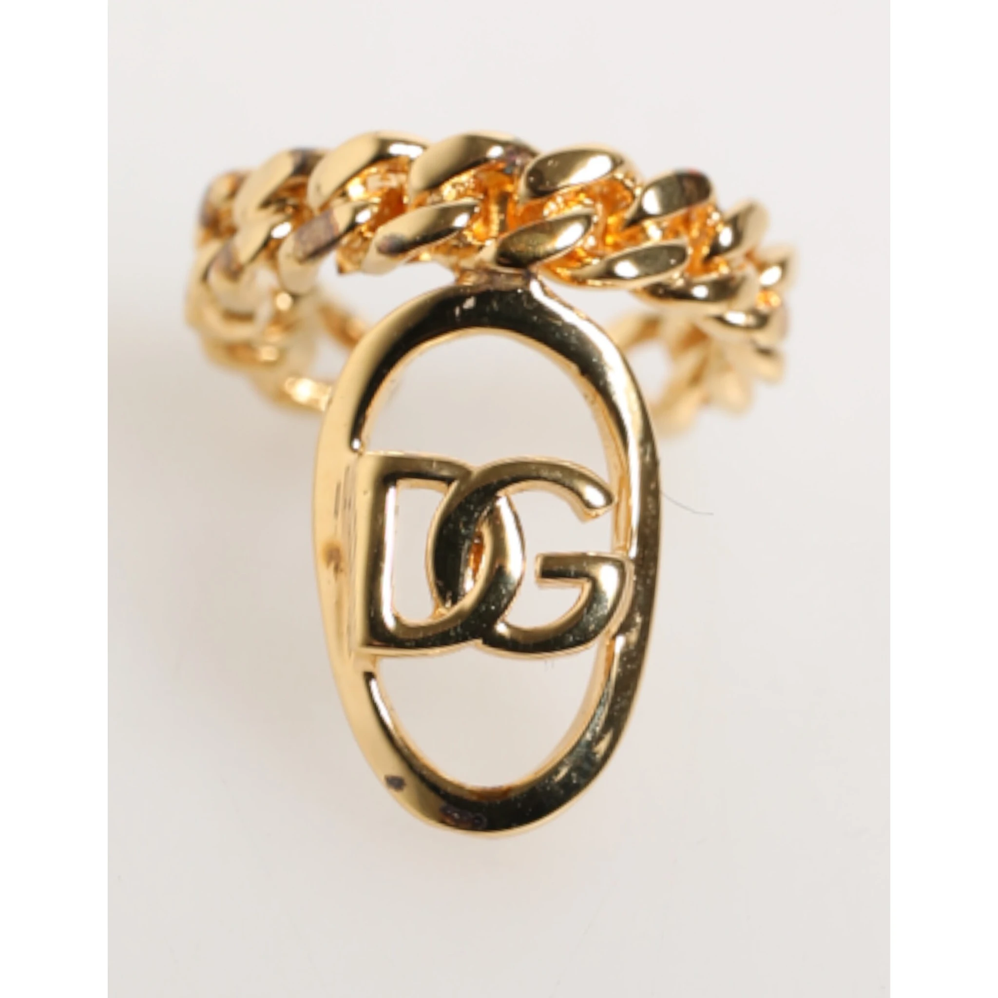 Gold Tone Brass Oval DG Logo Chain Adjustable Ring