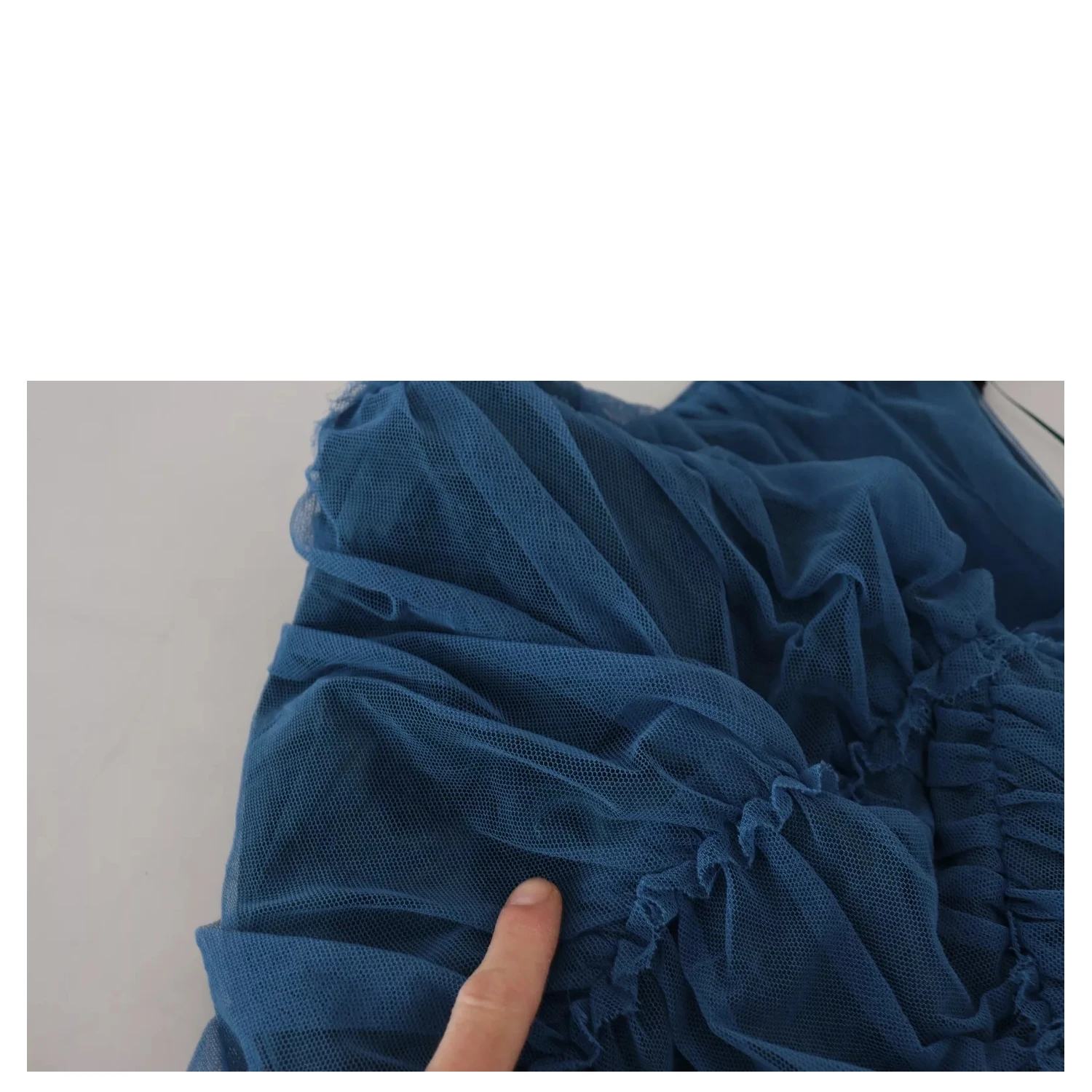 Blue Mesh Trim Ruched Tulle Sheath Dress
