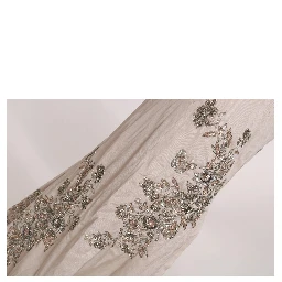 Beige Sequined Flower Flare Ball Gown Dress