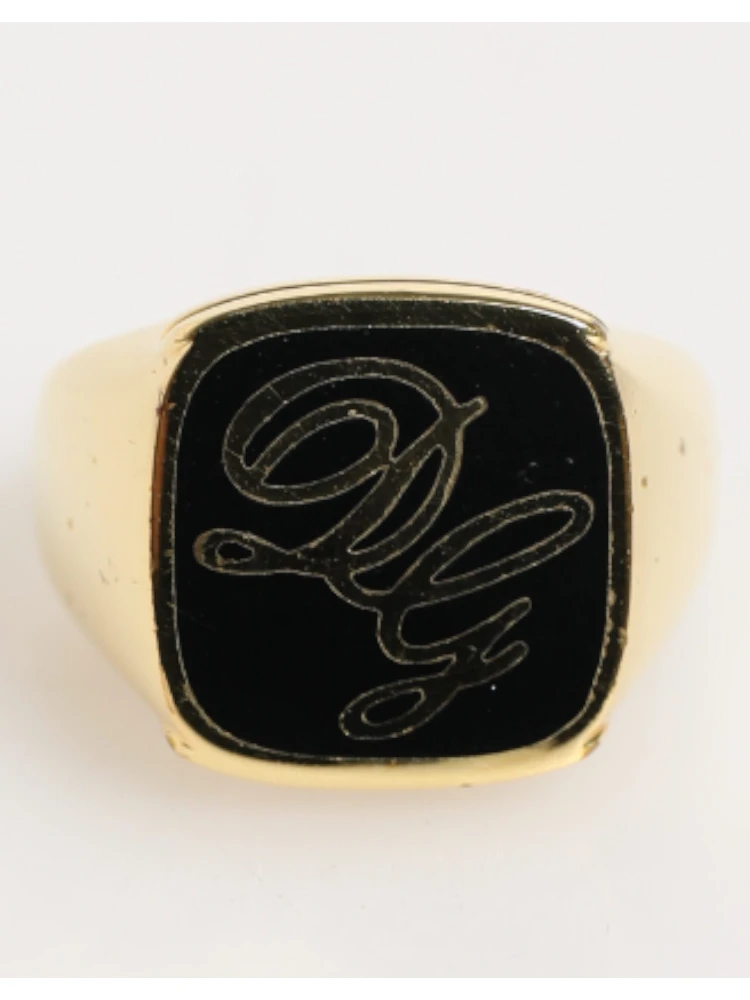 Gold Tone Enamel Brass Signet DG Logo Adjustable Ring alternative