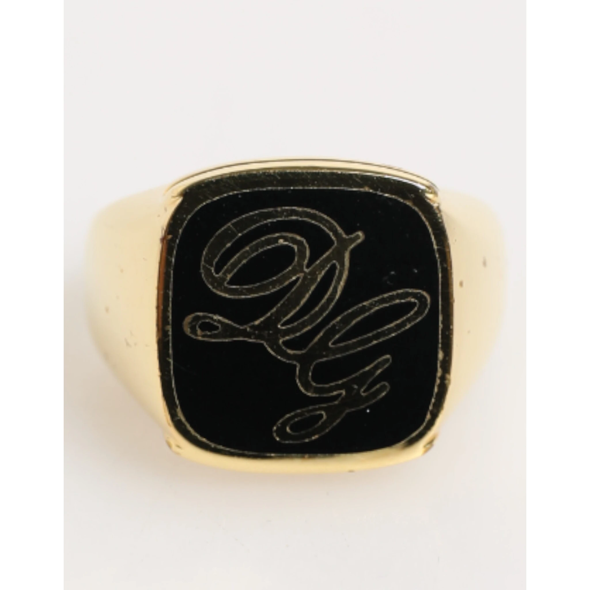 Gold Tone Enamel Brass Signet DG Logo Adjustable Ring