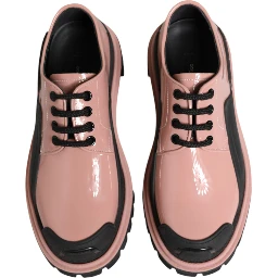 Light Powder Pink Black Leather Lace-Up Shoes