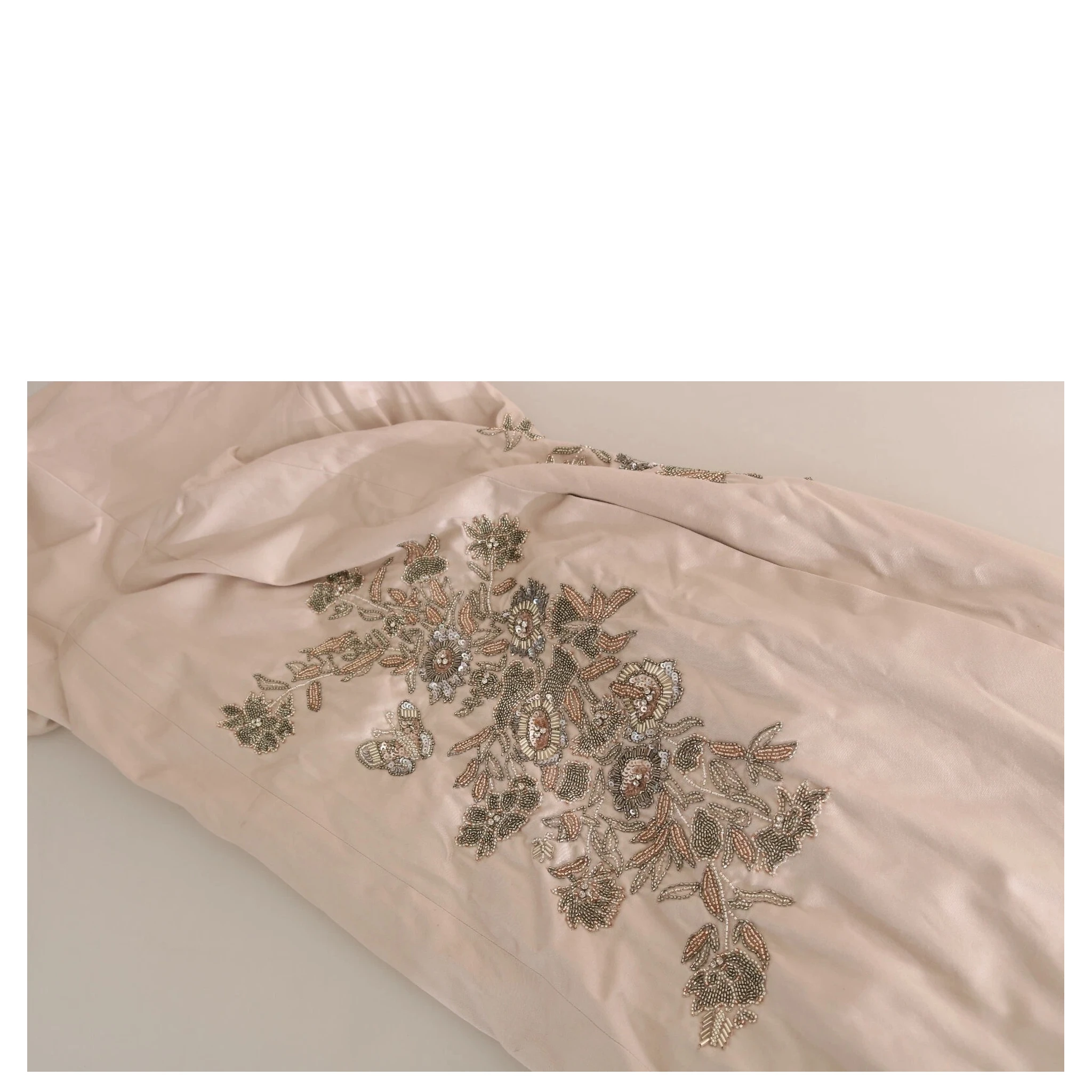 Beige Sequined Flower Flare Ball Gown Dress