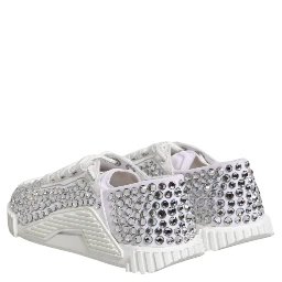 White NS1 Canvas Leather Embellished Sneakers Shoes