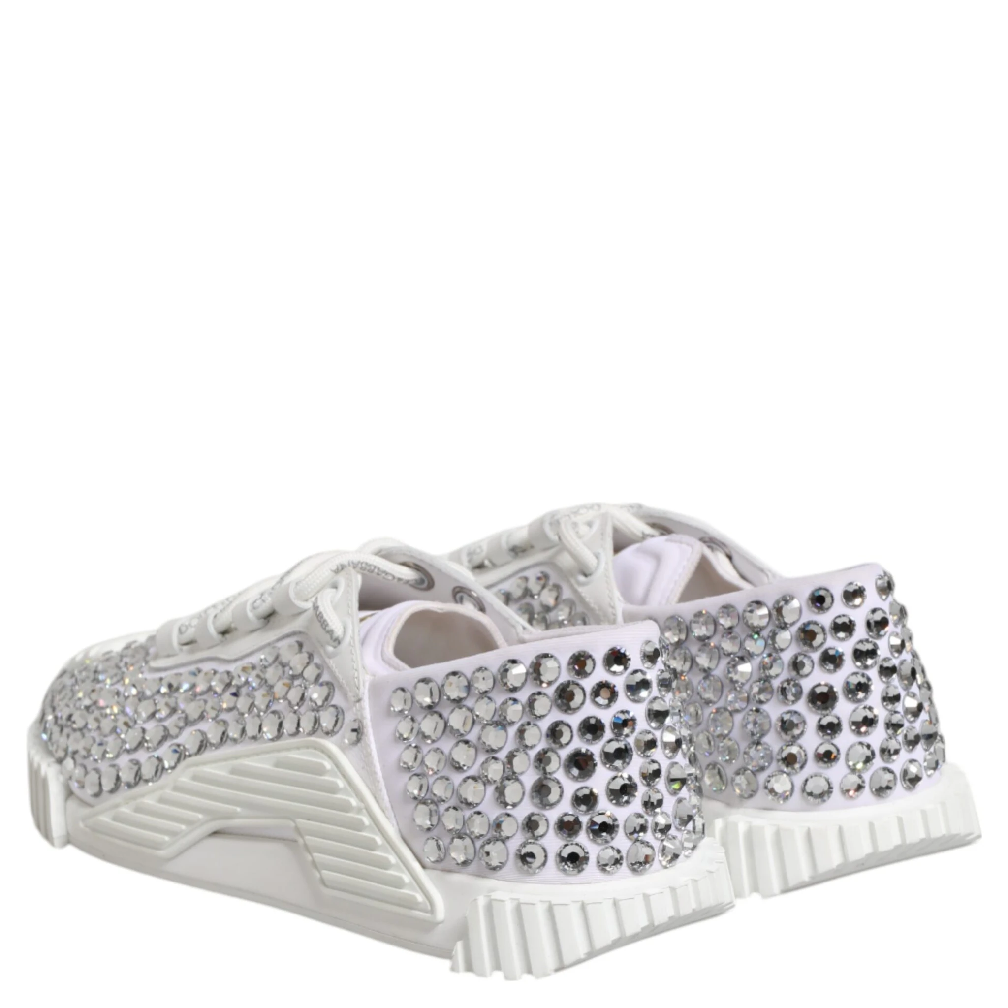 White NS1 Canvas Leather Embellished Sneakers Shoes