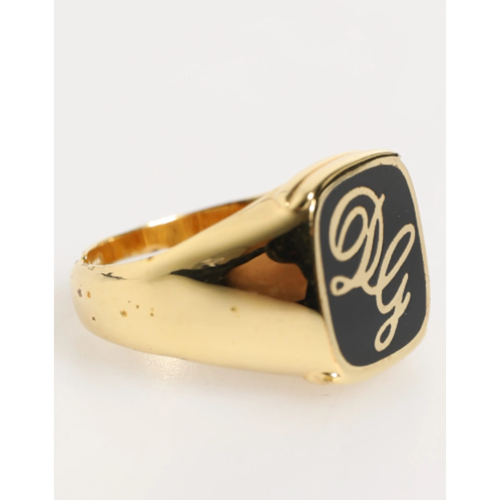 Gold Tone Enamel Brass Signet DG Logo Adjustable Ring