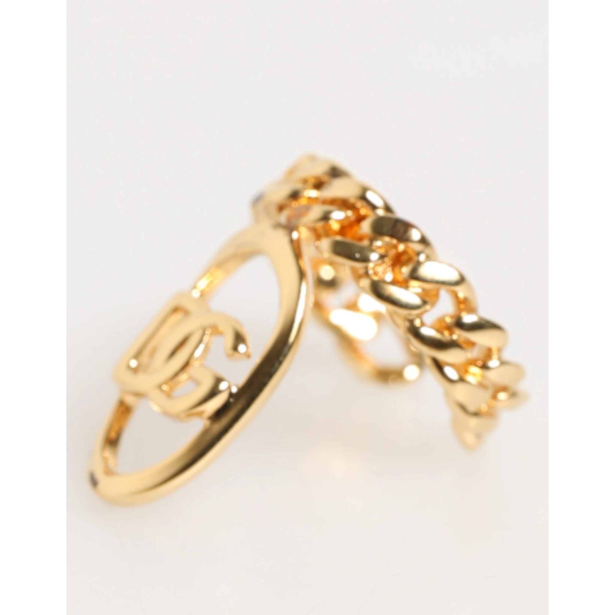Gold Tone Brass Oval DG Logo Chain Adjustable Ring