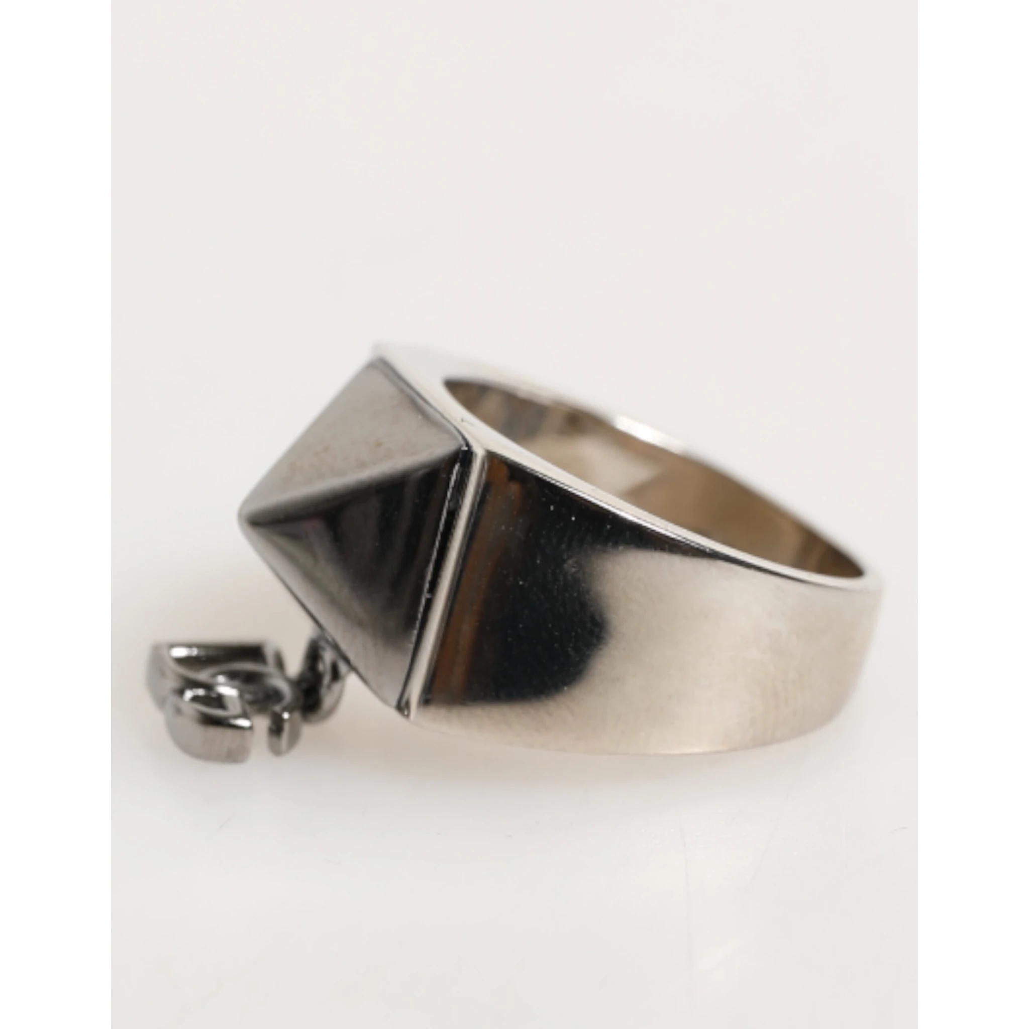 Silver Tone Pyramid DG Logo Real Brass Ring