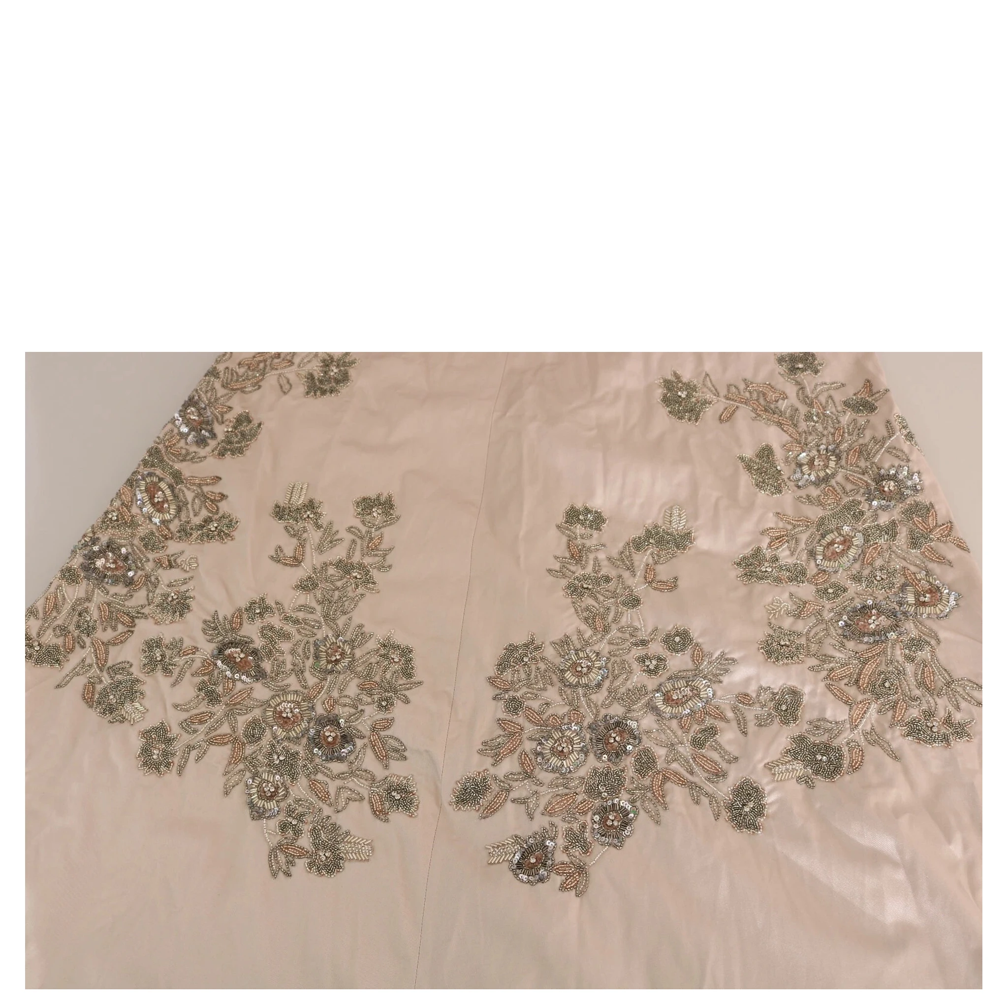 Beige Sequined Flower Flare Ball Gown Dress