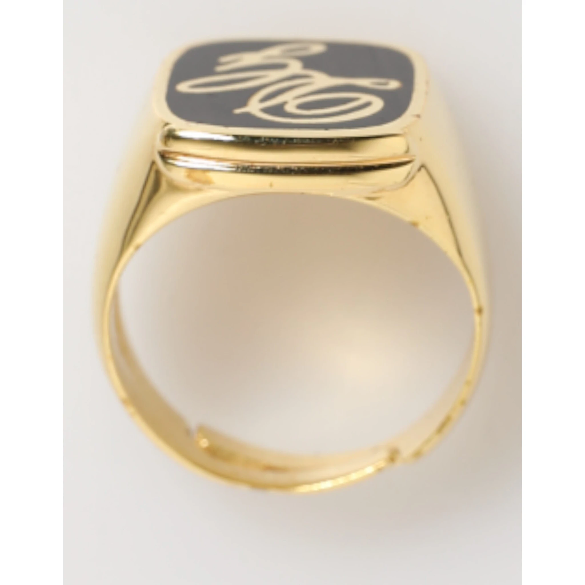 Gold Tone Enamel Brass Signet DG Logo Adjustable Ring