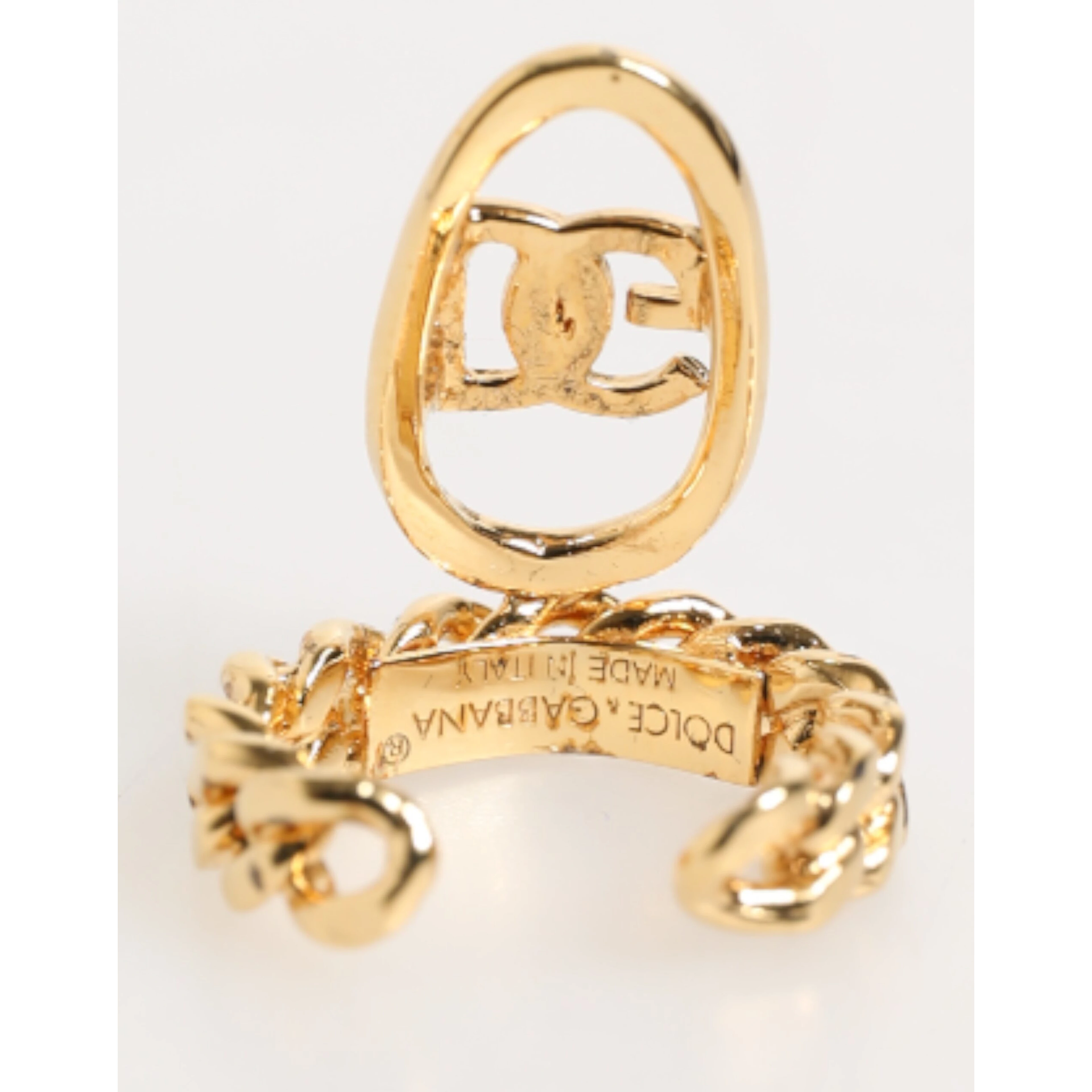 Gold Tone Brass Oval DG Logo Chain Adjustable Ring
