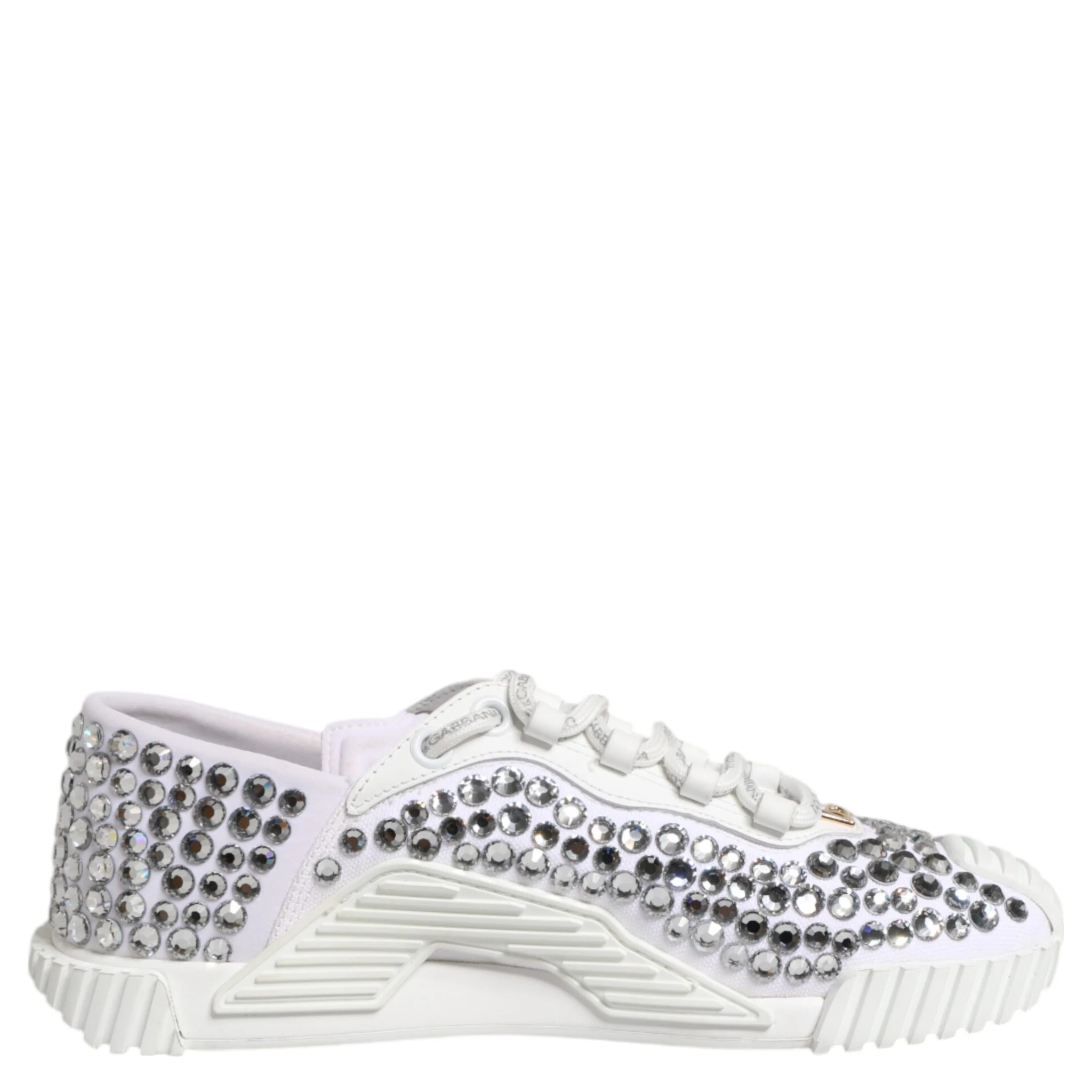 White NS1 Canvas Leather Embellished Sneakers Shoes