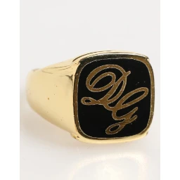 Gold Tone Enamel Brass Signet DG Logo Adjustable Ring