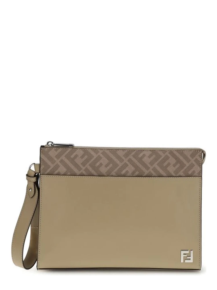 Beige Leather Clutch Bag