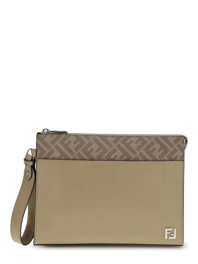 Beige Leather Clutch Bag