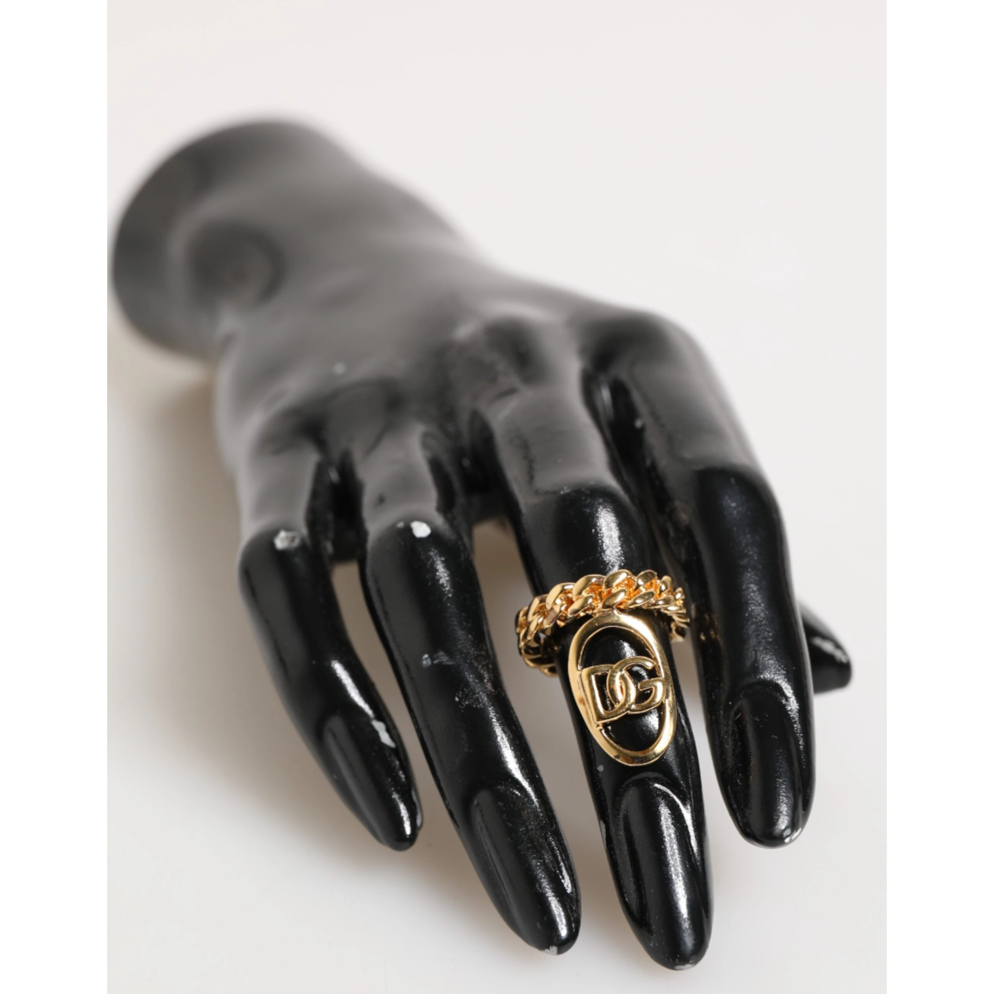 Gold Tone Brass Oval DG Logo Chain Adjustable Ring