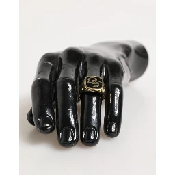 Gold Tone Enamel Brass Signet DG Logo Adjustable Ring