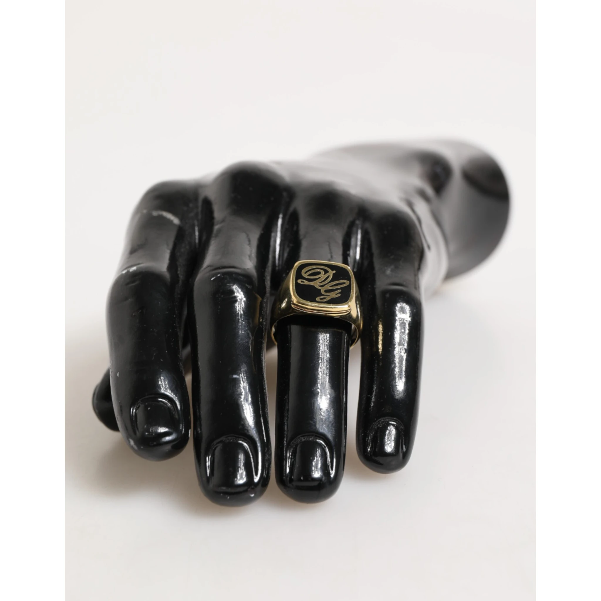 Gold Tone Enamel Brass Signet DG Logo Adjustable Ring