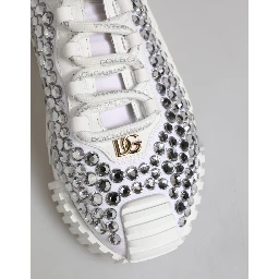 White NS1 Canvas Leather Embellished Sneakers Shoes