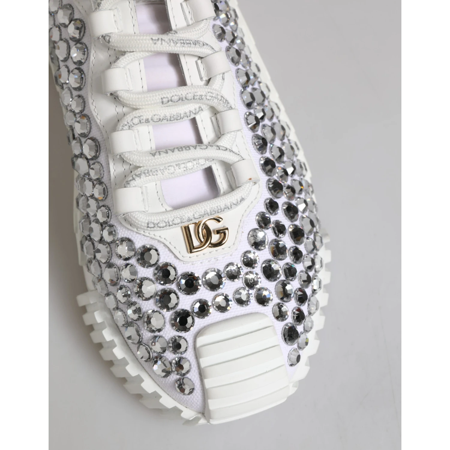 White NS1 Canvas Leather Embellished Sneakers Shoes