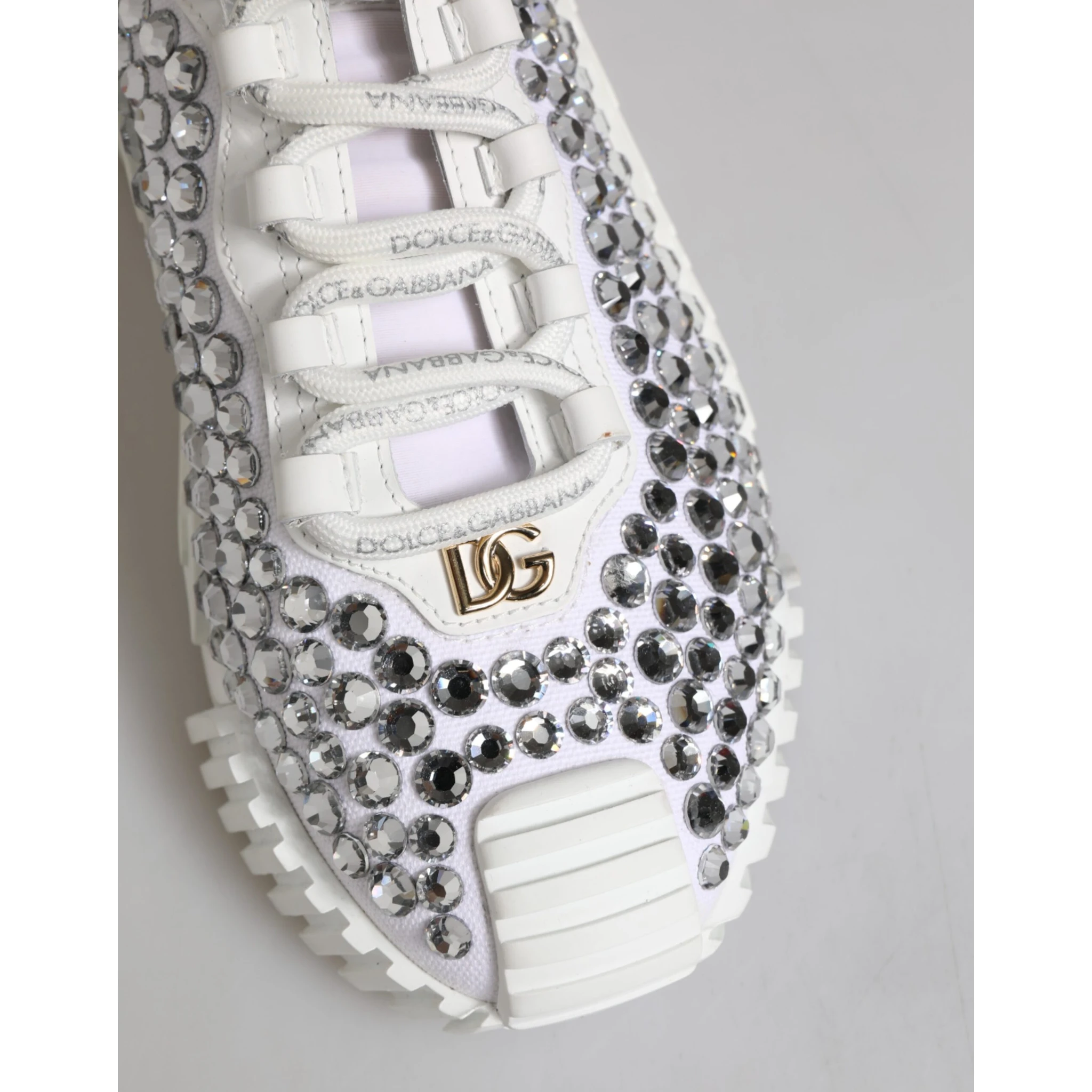 White NS1 Canvas Leather Embellished Sneakers Shoes
