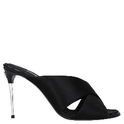 Black Satin Stiletto Heel Sandals