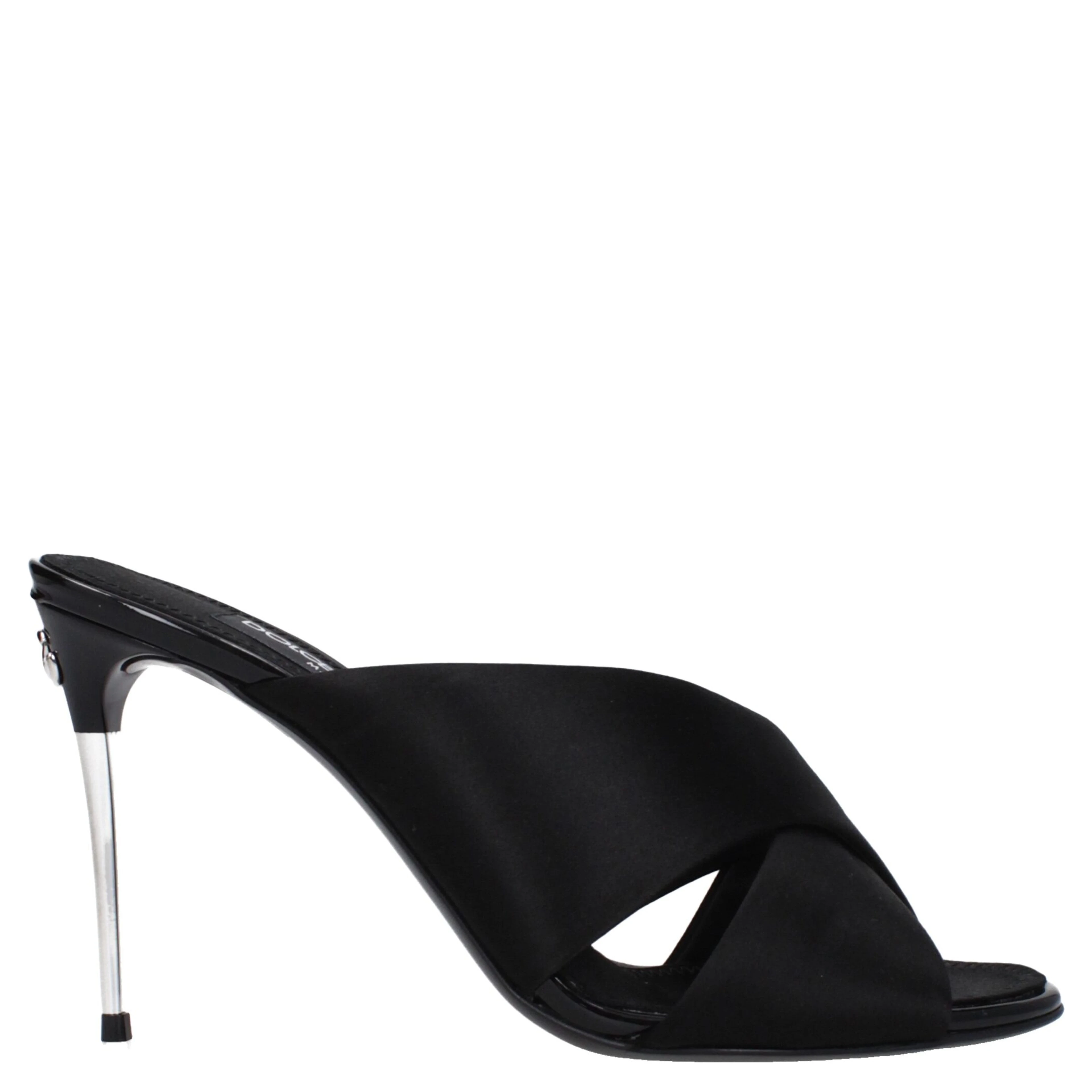 Black Satin Stiletto Heel Sandals