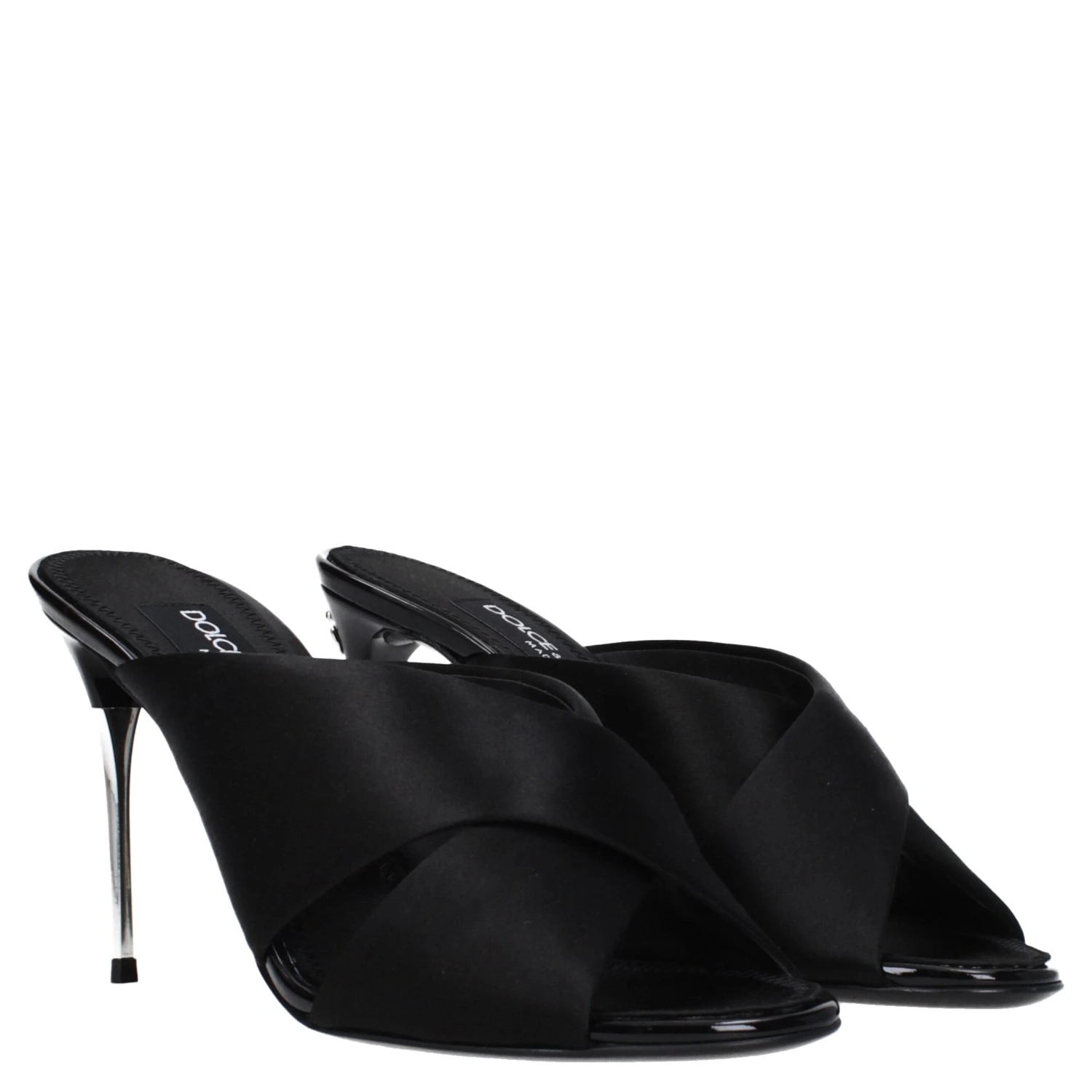Black Satin Stiletto Heel Sandals