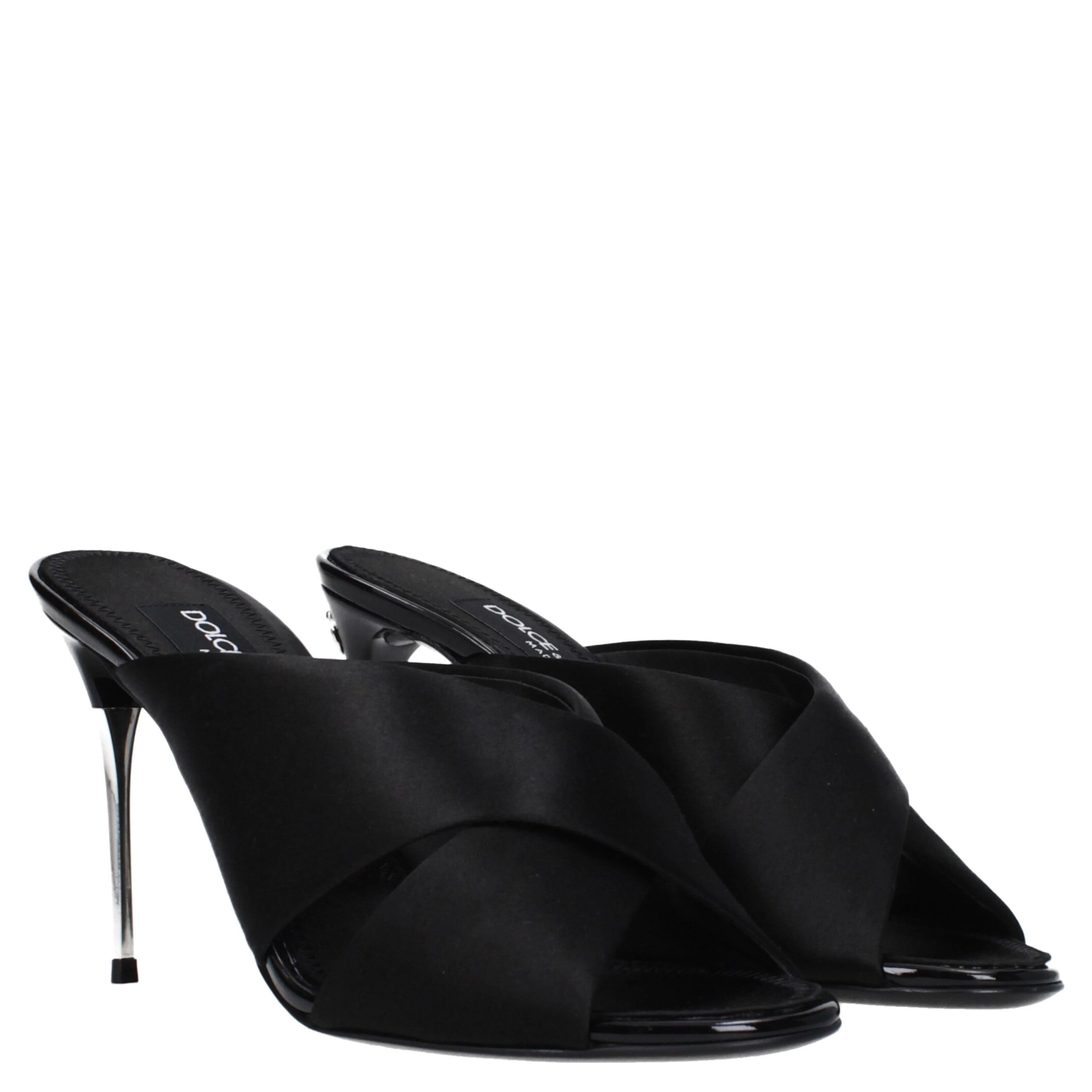Black Satin Stiletto Heel Sandals