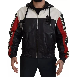 Black Leather Hooded Blouson Jacket