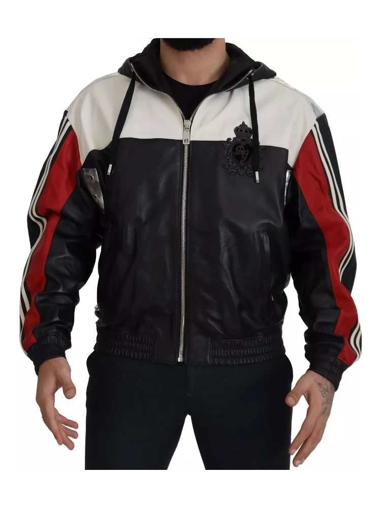 Black Leather Hooded Blouson Jacket