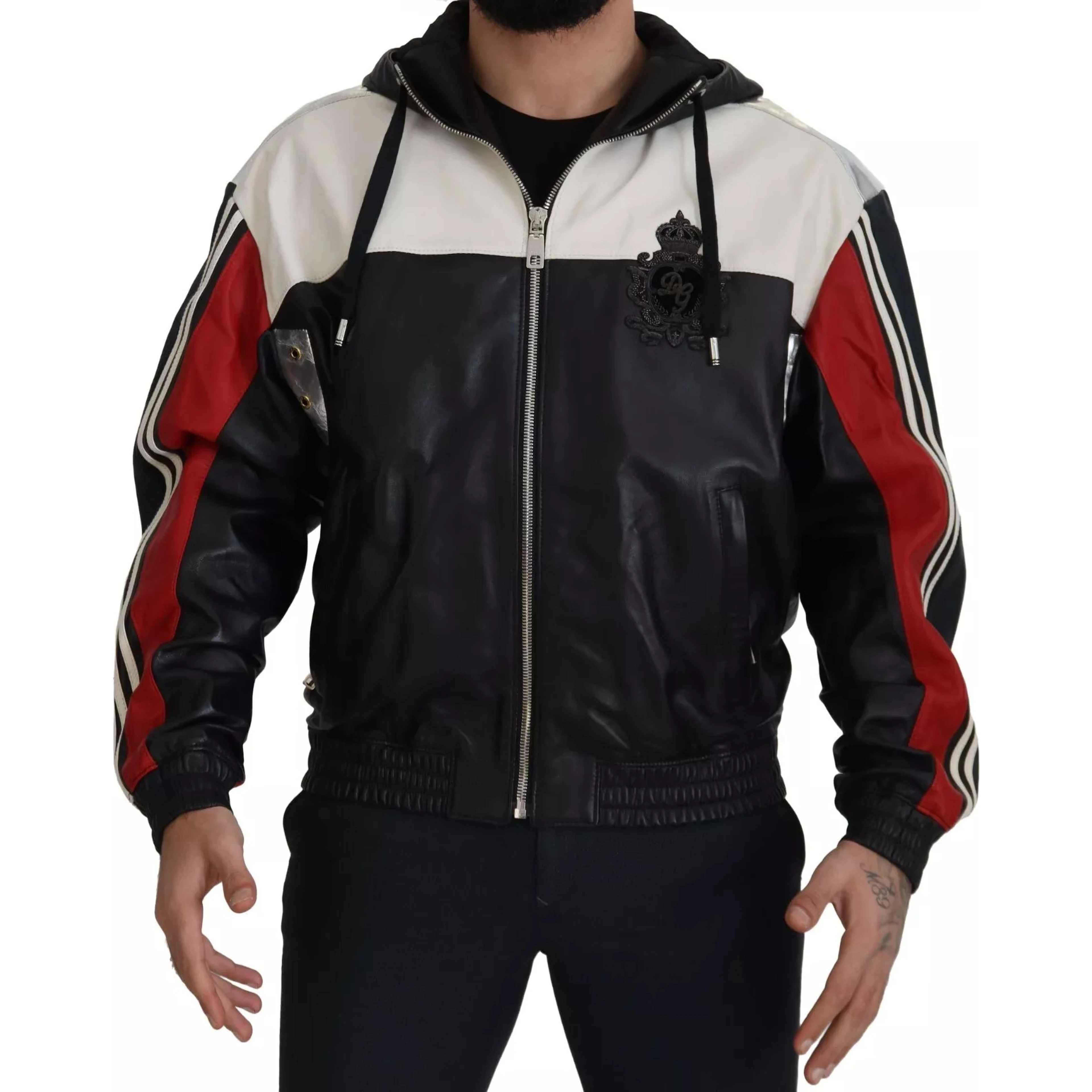 Black Leather Hooded Blouson Jacket
