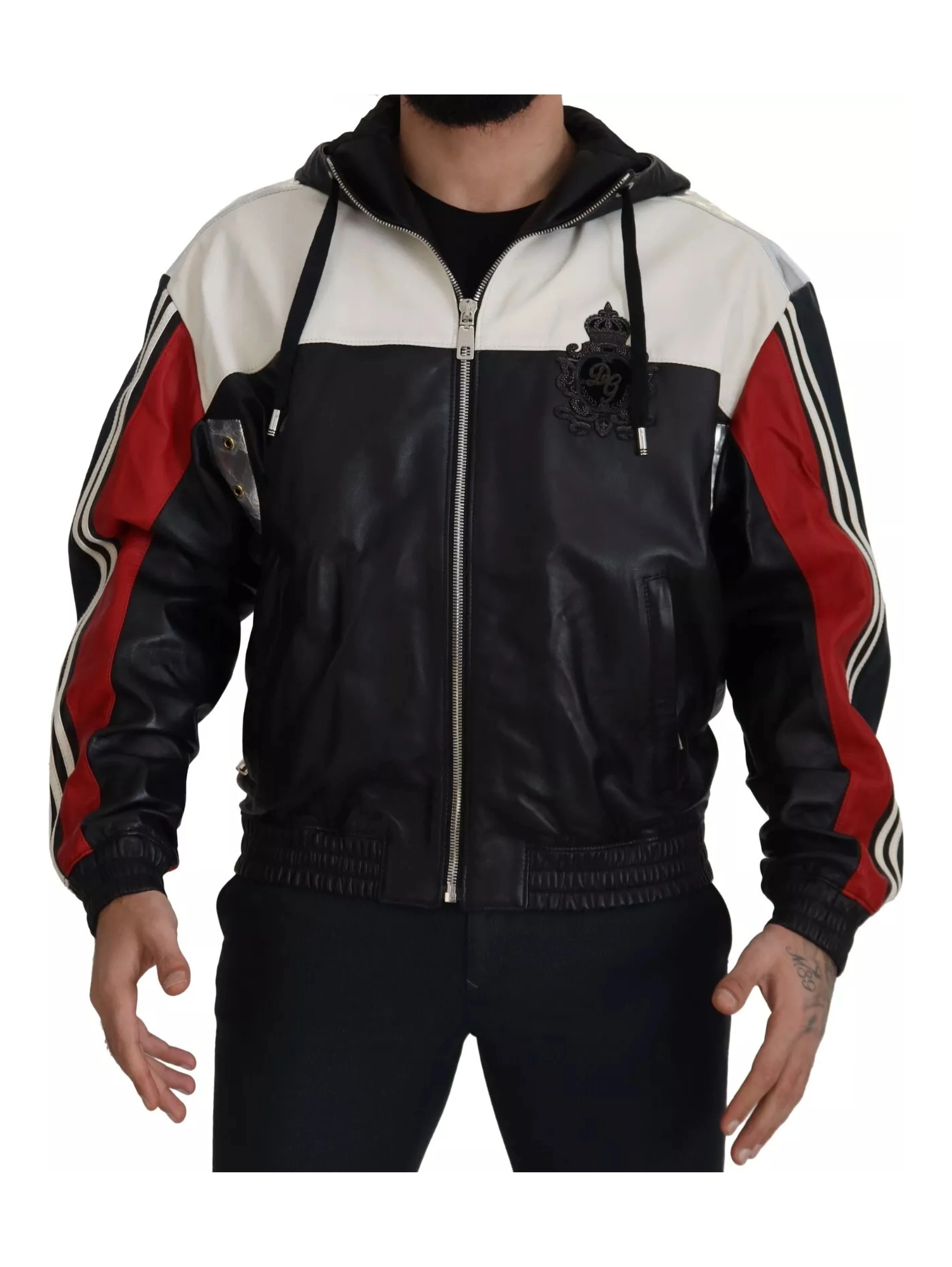 Black Leather Hooded Blouson Jacket