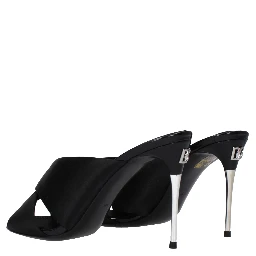 Black Satin Stiletto Heel Sandals