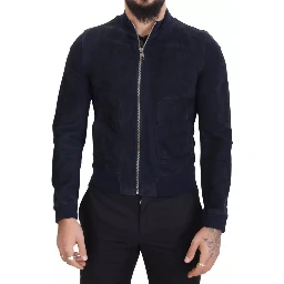 Dark Blue Suede Lambskin Blouson Jacket