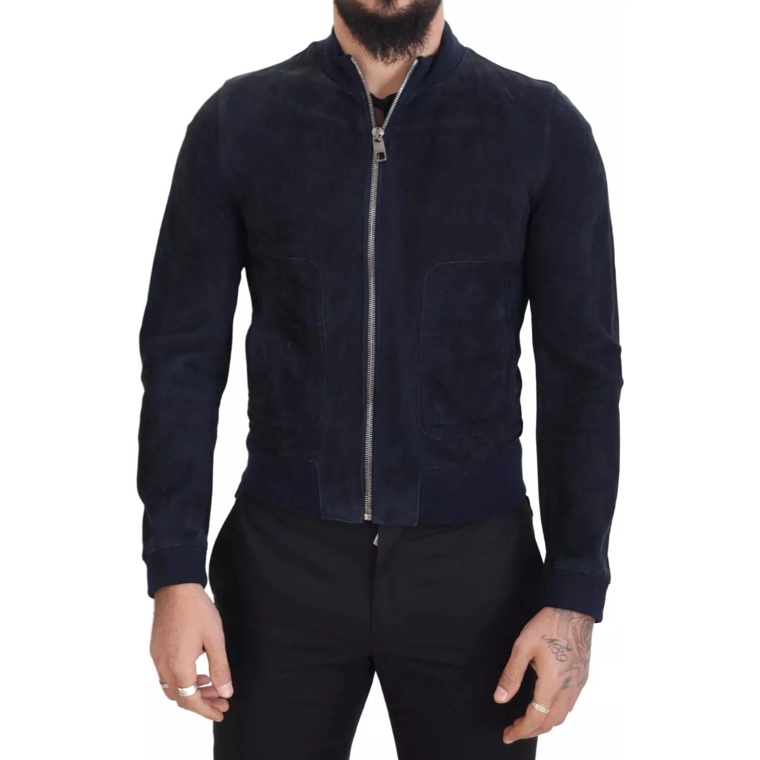 Dark Blue Suede Lambskin Blouson Jacket