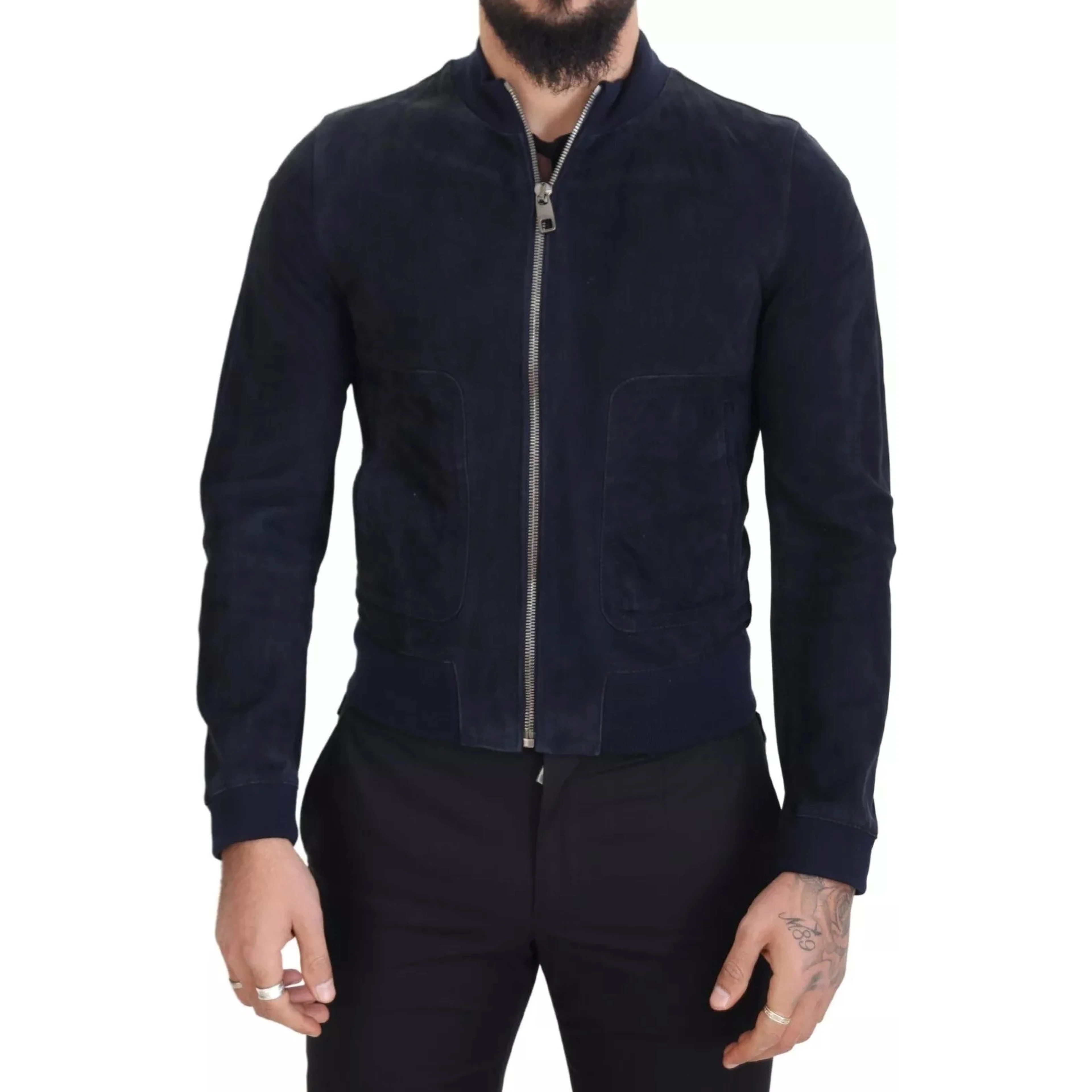 Dark Blue Suede Lambskin Blouson Jacket
