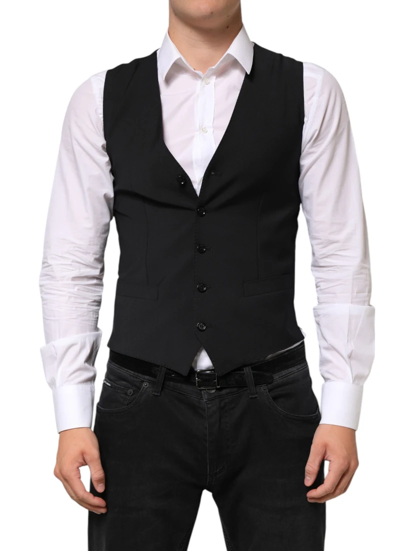 Black Wool Dress Formal Men Waistcoat Vest