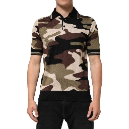 Camouflage Brown Silk Military Polo T-shirt