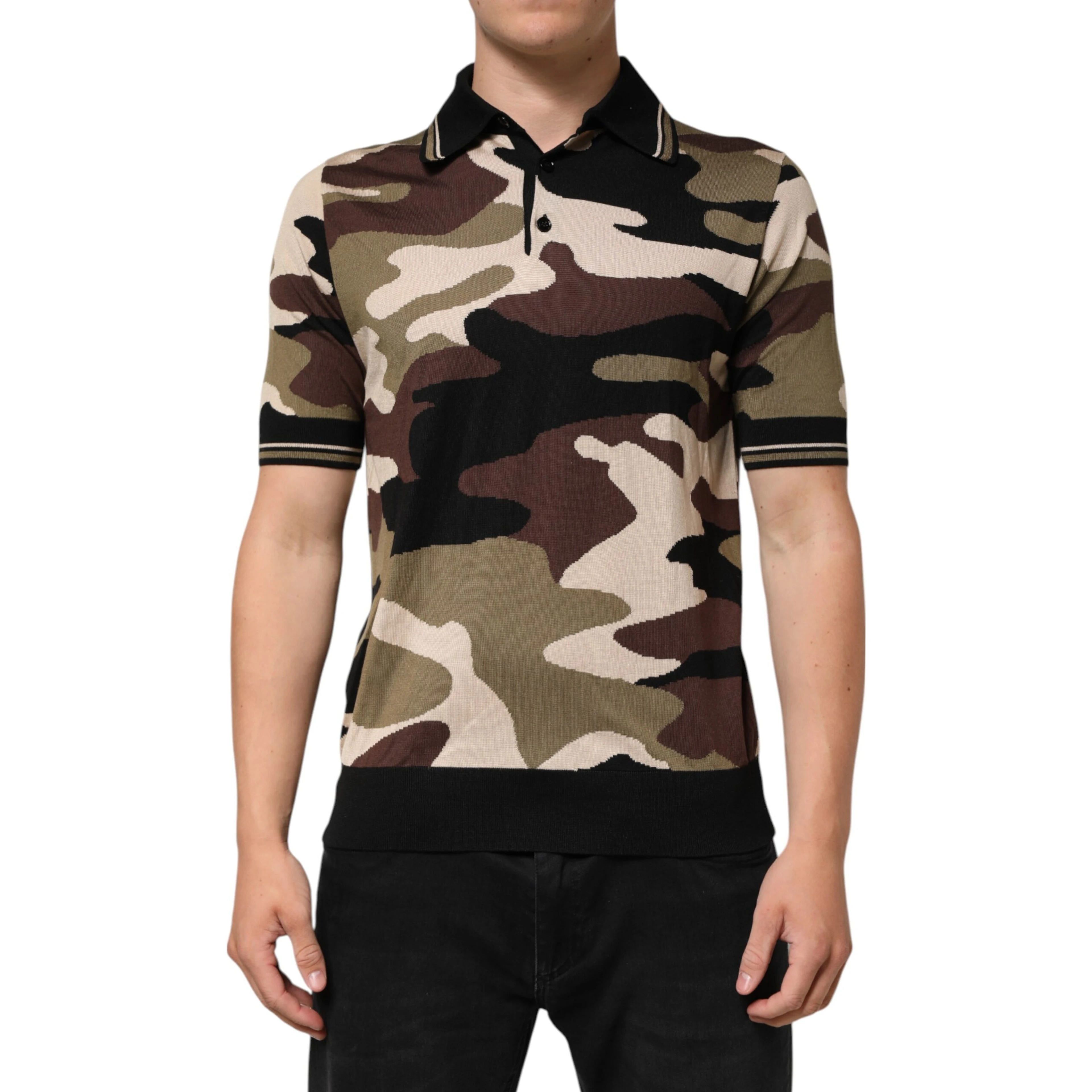 Camouflage Brown Silk Military Polo T-shirt