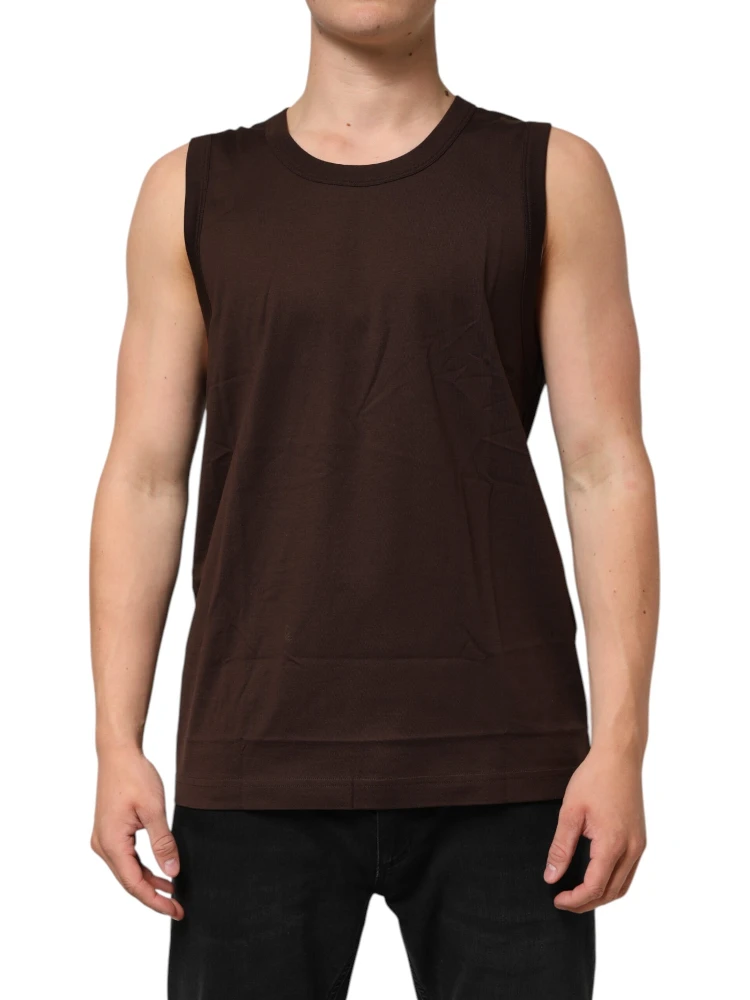 Brown Cotton Sleeveless Underwear Men Tank Top