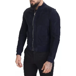 Dark Blue Suede Lambskin Blouson Jacket