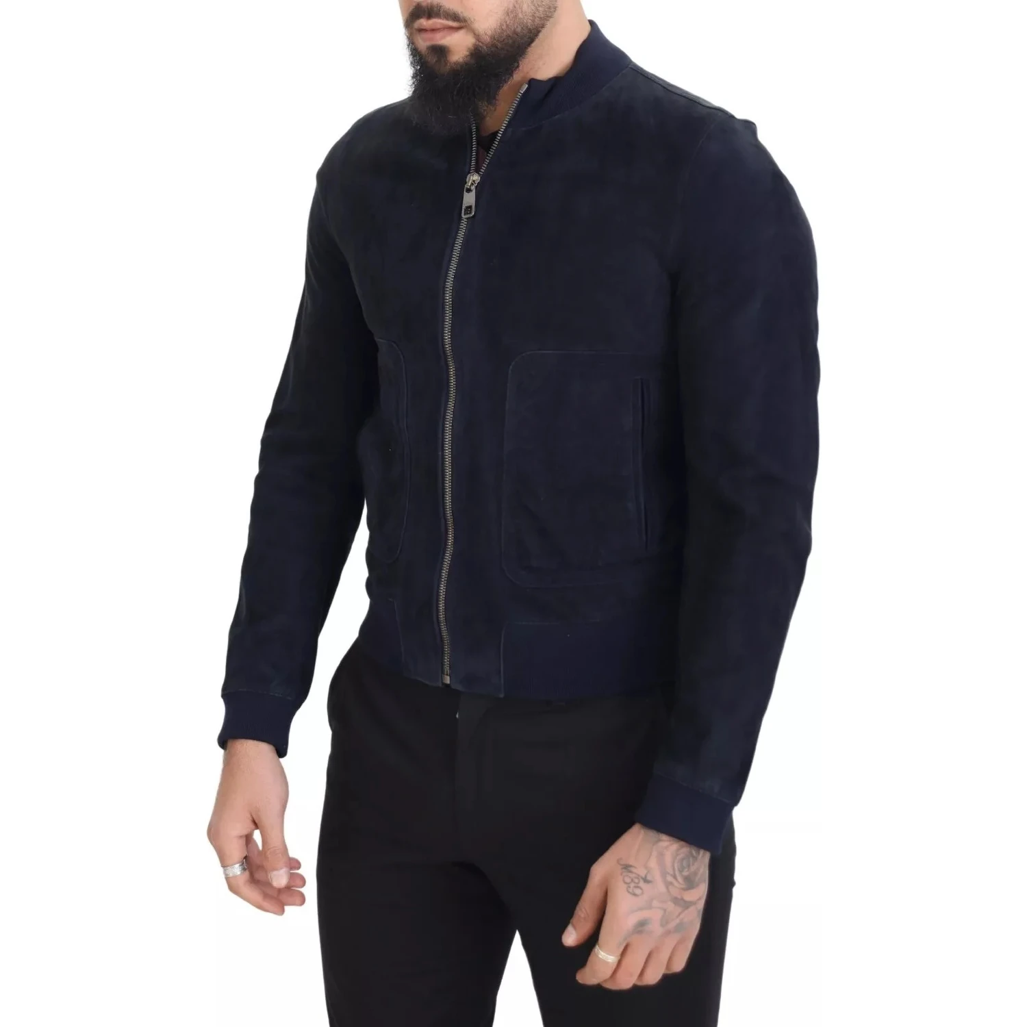 Dark Blue Suede Lambskin Blouson Jacket
